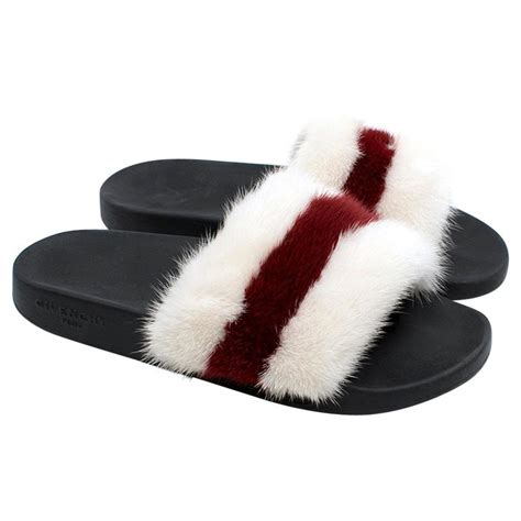 coral red givenchy fur slides|givenchy marshmallow sandals.